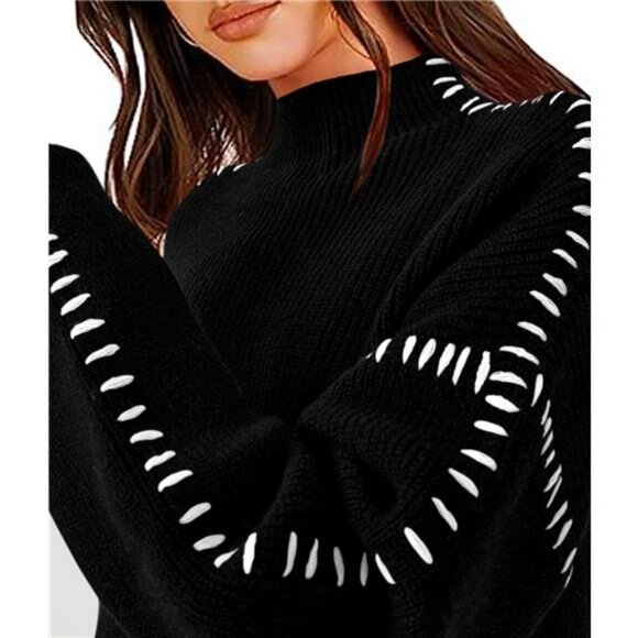 Women's Chunky Knit Fall Sweaters Long Sleeve Mock Neck Oversized Loose Pullover - Picture 5 of 7